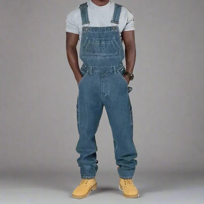 UrbanDenim Men's Splice Denim Overall – Comfortable Slim Fit Jeans Overall