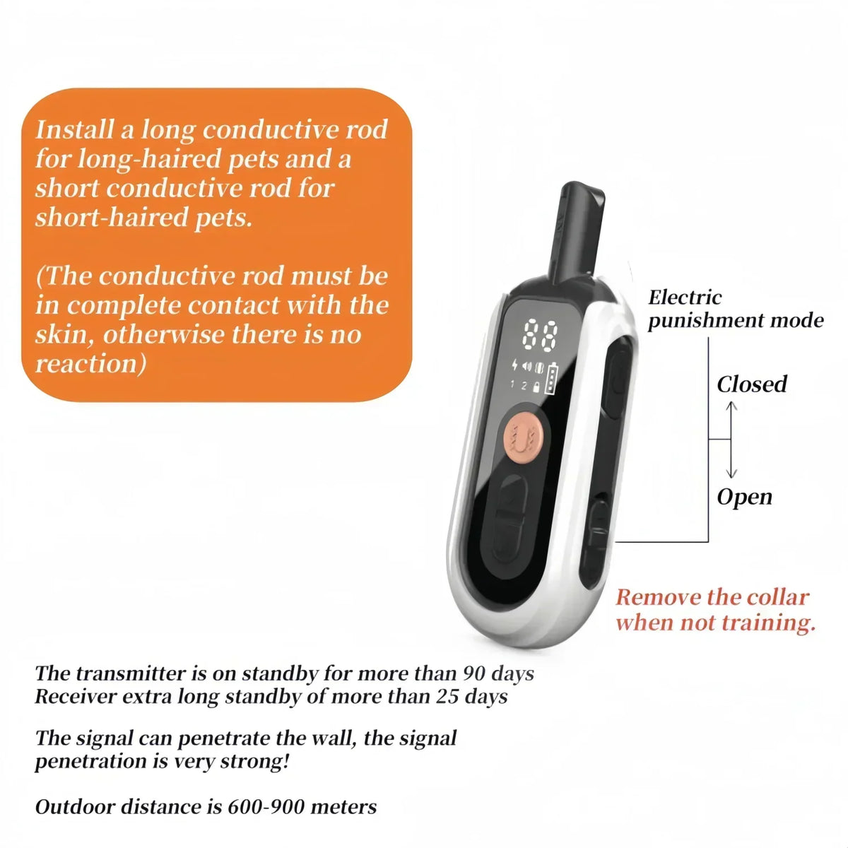 Waterdichte Trainingshalsband met Afstandsbediening – Vibratie, Piep en Statische Standen