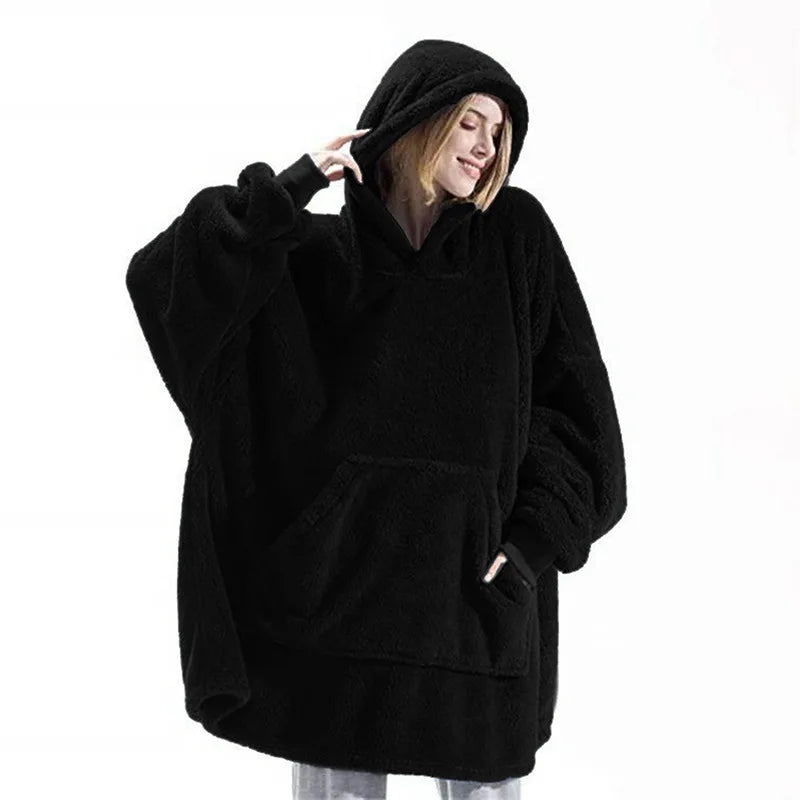 Oversized Fleece Loungedeken met Capuchon - Dubbelzijdig Zachte Huisdeken