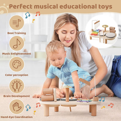 Houten Muziektafel voor Kinderen met Instrumenten en Speelfuncties