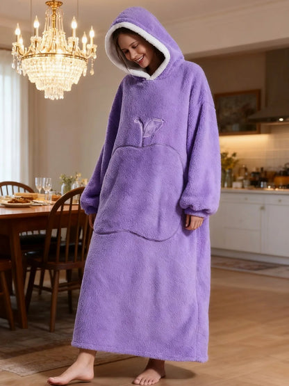 Oversized Sherpa Fleece Loungewear Hoodie - Dubbelzijdig Draagbare Deken met Capuchon