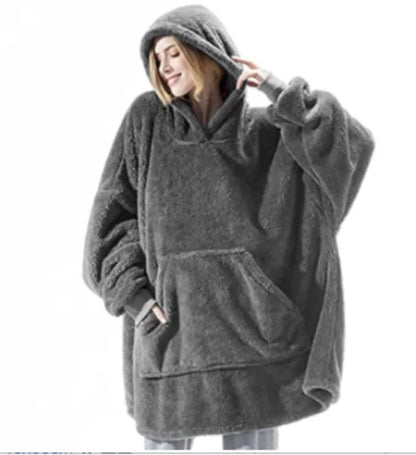 Oversized Fleece Loungedeken met Capuchon - Dubbelzijdig Zachte Huisdeken