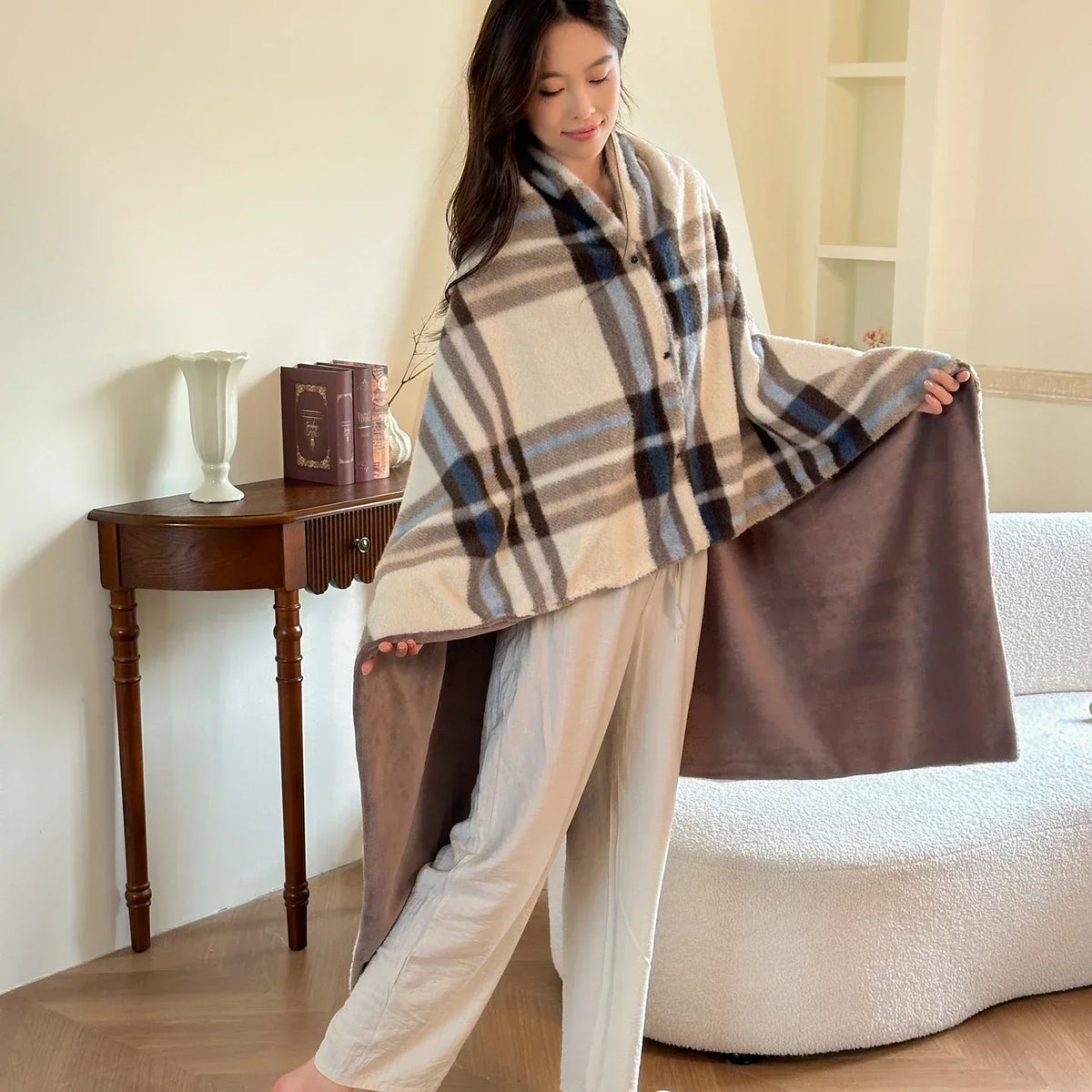 Omkeerbare Geruite Plaid met Kasjmierlook - Zachte Polyester Deken voor Bank, Bed en Reizen