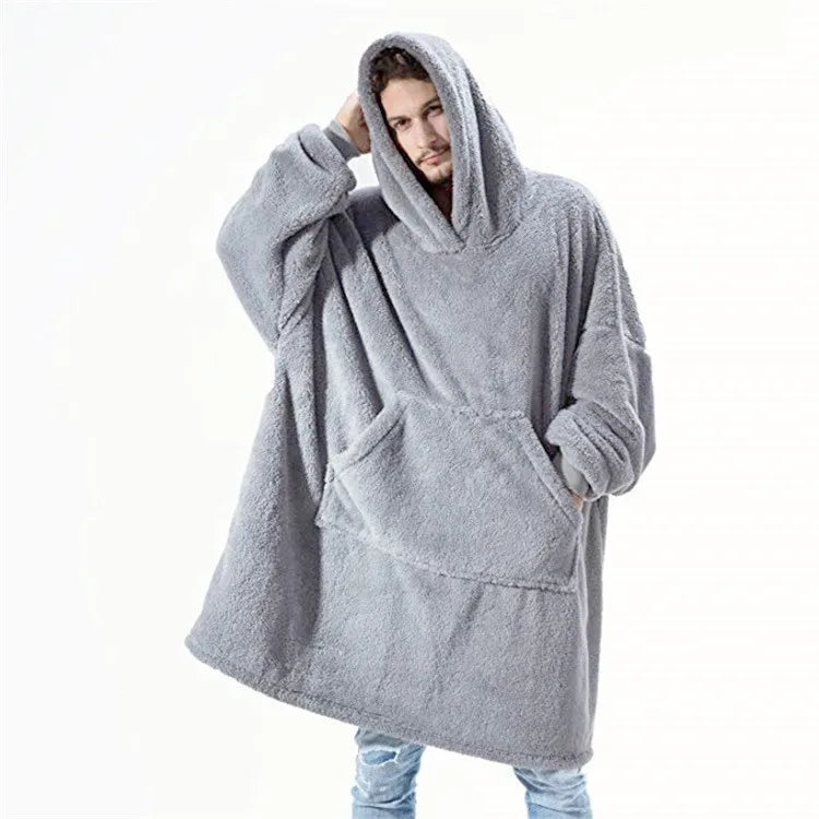 Oversized Fleece Loungedeken met Capuchon - Dubbelzijdig Zachte Huisdeken