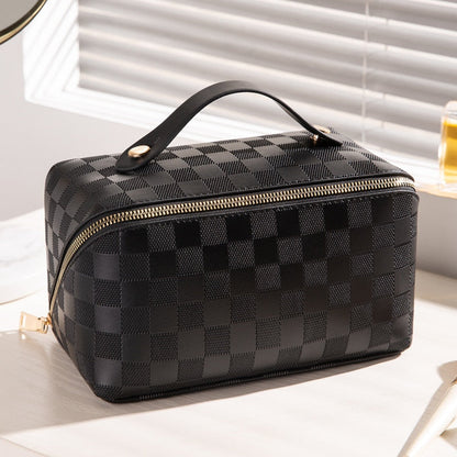 Luxe Geruite Cosmetica Organizer - PU-leer Kosmetiktasje met Meerdere Vakken
