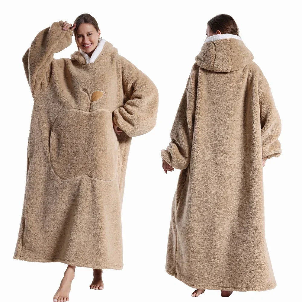 Oversized Sherpa Fleece Loungewear Hoodie - Dubbelzijdig Draagbare Deken met Capuchon