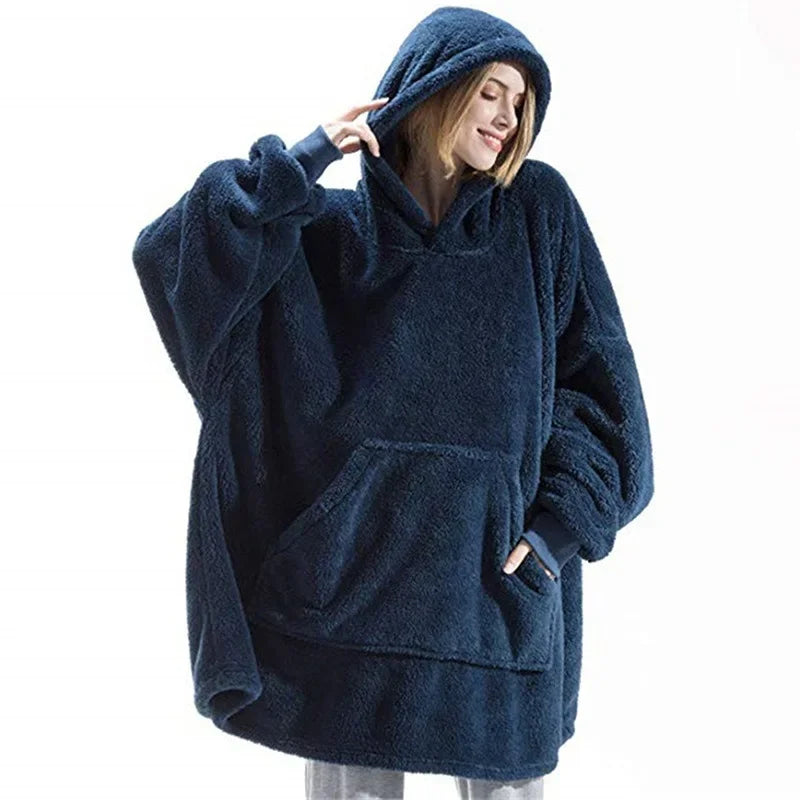 Oversized Fleece Loungedeken met Capuchon - Dubbelzijdig Zachte Huisdeken
