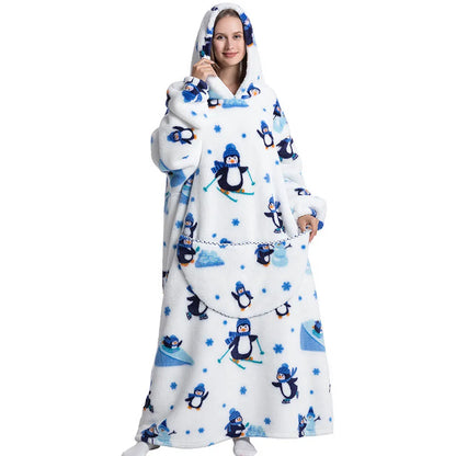 Sherpa Fleece Loungedeken met Mouwen en Capuchon 140cm - Oversized Draagbare Huisdeken