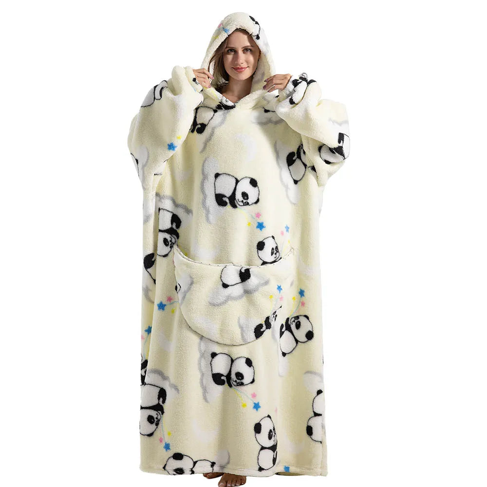 Sherpa Fleece Loungedeken met Mouwen en Capuchon 140cm - Oversized Draagbare Huisdeken