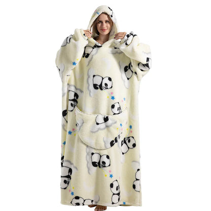 Sherpa Fleece Loungedeken met Mouwen en Capuchon 140cm - Oversized Draagbare Huisdeken