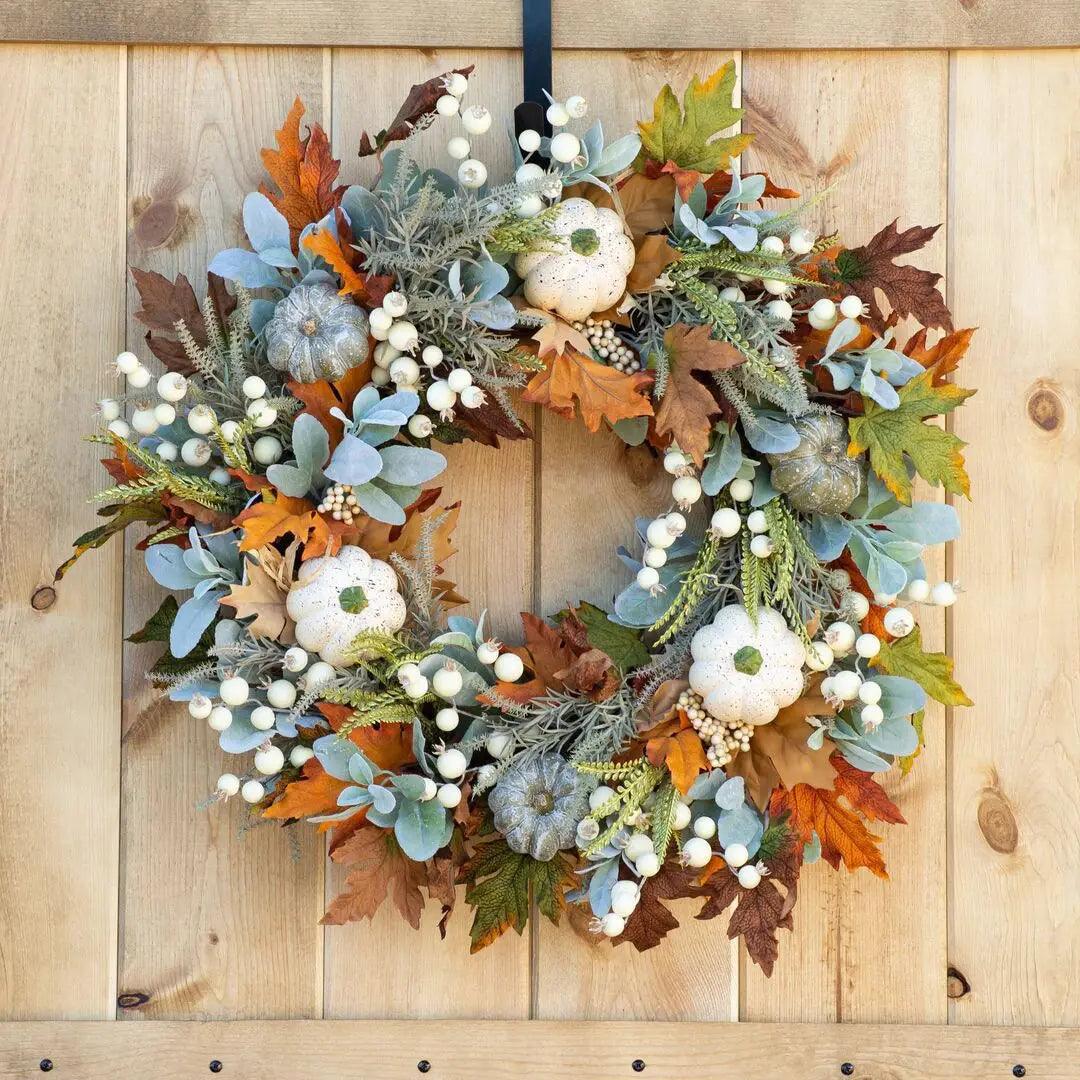 AutumnPumpkin Herfstkrans met Esdoornbladeren en Pompoenen – Voordeurdecoratie