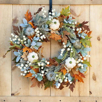 AutumnPumpkin Herfstkrans met Esdoornbladeren en Pompoenen – Voordeurdecoratie