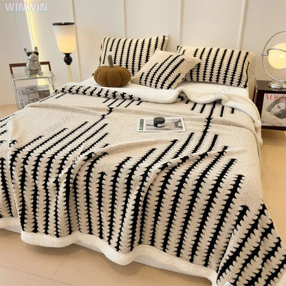 Scandinavische Dubbelzijdige Fleece Warmtedeken met Geometrisch Patroon
