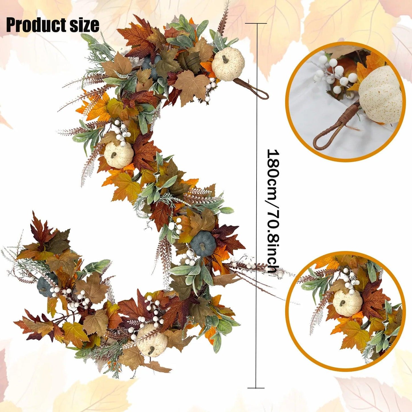 AutumnPumpkin Herfstkrans met Esdoornbladeren en Pompoenen – Voordeurdecoratie