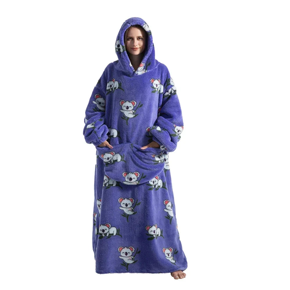 Sherpa Fleece Loungedeken met Mouwen en Capuchon 140cm - Oversized Draagbare Huisdeken