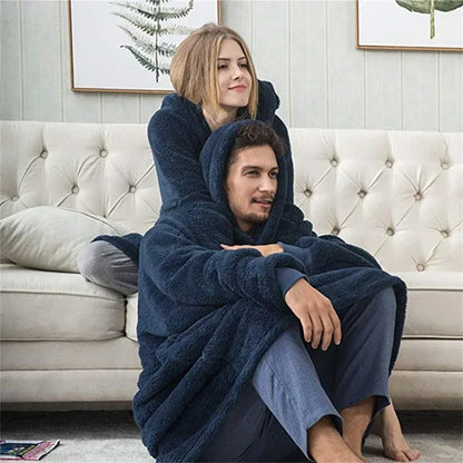 Oversized Fleece Loungedeken met Capuchon - Dubbelzijdig Zachte Huisdeken