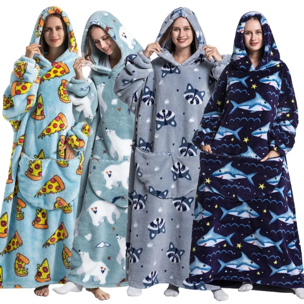 Sherpa Fleece Loungedeken met Mouwen en Capuchon 140cm - Oversized Draagbare Huisdeken