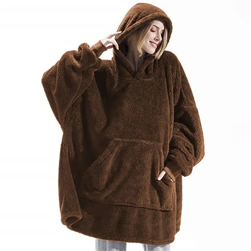 Oversized Fleece Loungedeken met Capuchon - Dubbelzijdig Zachte Huisdeken