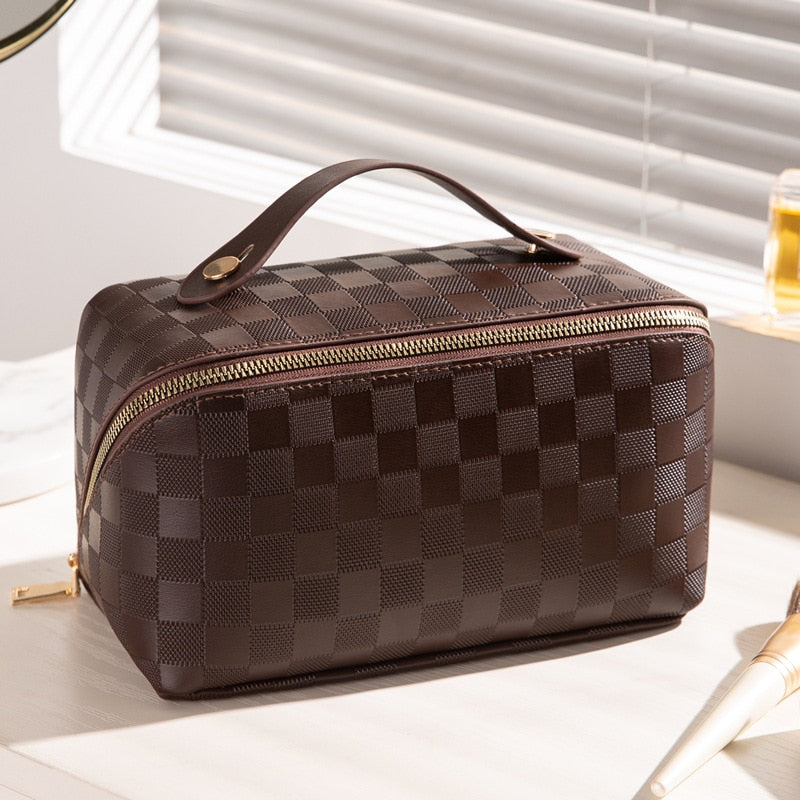 Luxe Geruite Cosmetica Organizer - PU-leer Kosmetiktasje met Meerdere Vakken