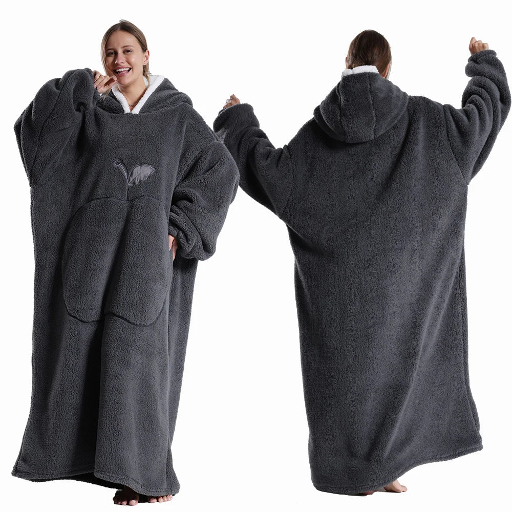 Oversized Sherpa Fleece Loungewear Hoodie - Dubbelzijdig Draagbare Deken met Capuchon