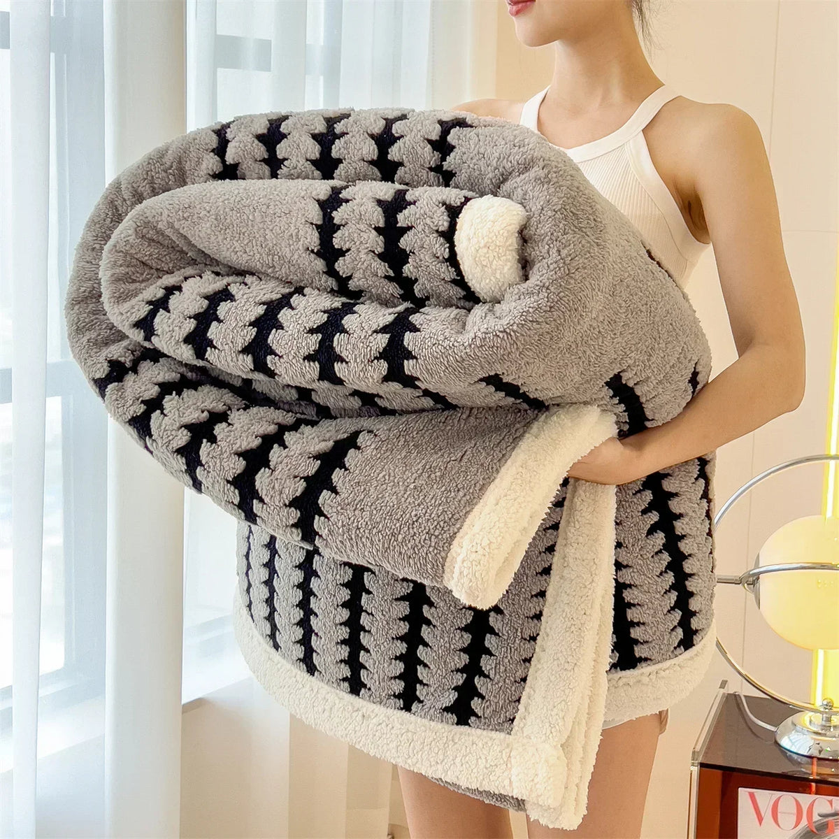 Scandinavische Dubbelzijdige Fleece Warmtedeken met Geometrisch Patroon