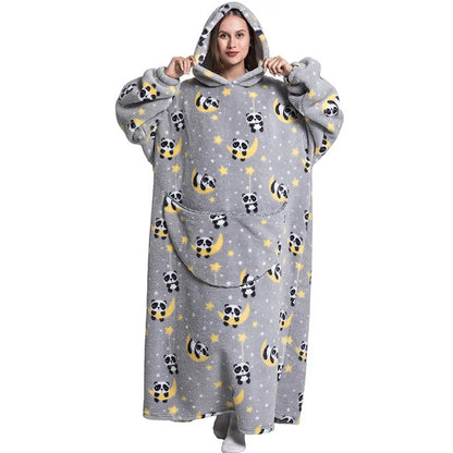 Sherpa Fleece Loungedeken met Mouwen en Capuchon 140cm - Oversized Draagbare Huisdeken