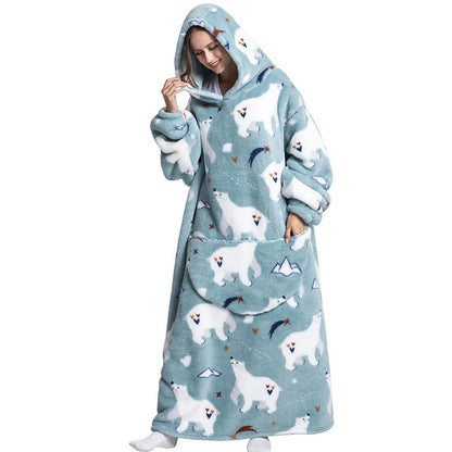 Sherpa Fleece Loungedeken met Mouwen en Capuchon 140cm - Oversized Draagbare Huisdeken
