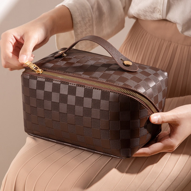 Luxe Geruite Cosmetica Organizer - PU-leer Kosmetiktasje met Meerdere Vakken