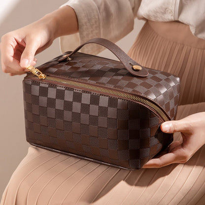Luxe Geruite Cosmetica Organizer - PU-leer Kosmetiktasje met Meerdere Vakken