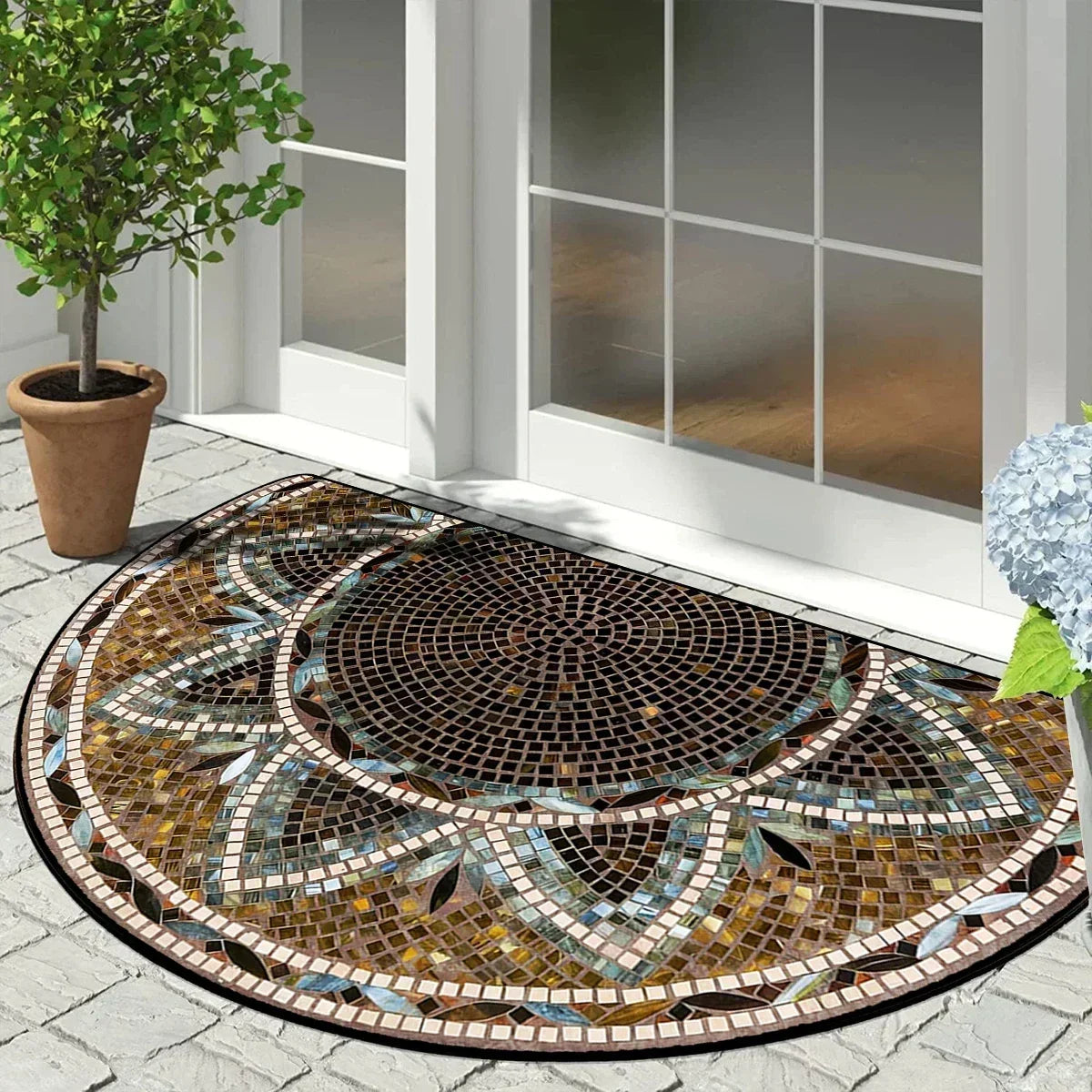 Halfronde Vintage Mozaïek Deurmat Antislip 60x90cm | Binnen & Buiten