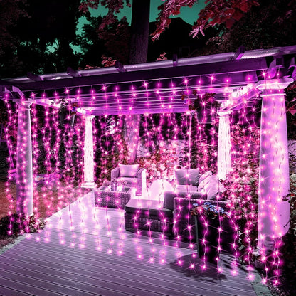Flexibel LED-lichtgordijn met USB-voeding – 8 modi, warm wit, roze en blauw