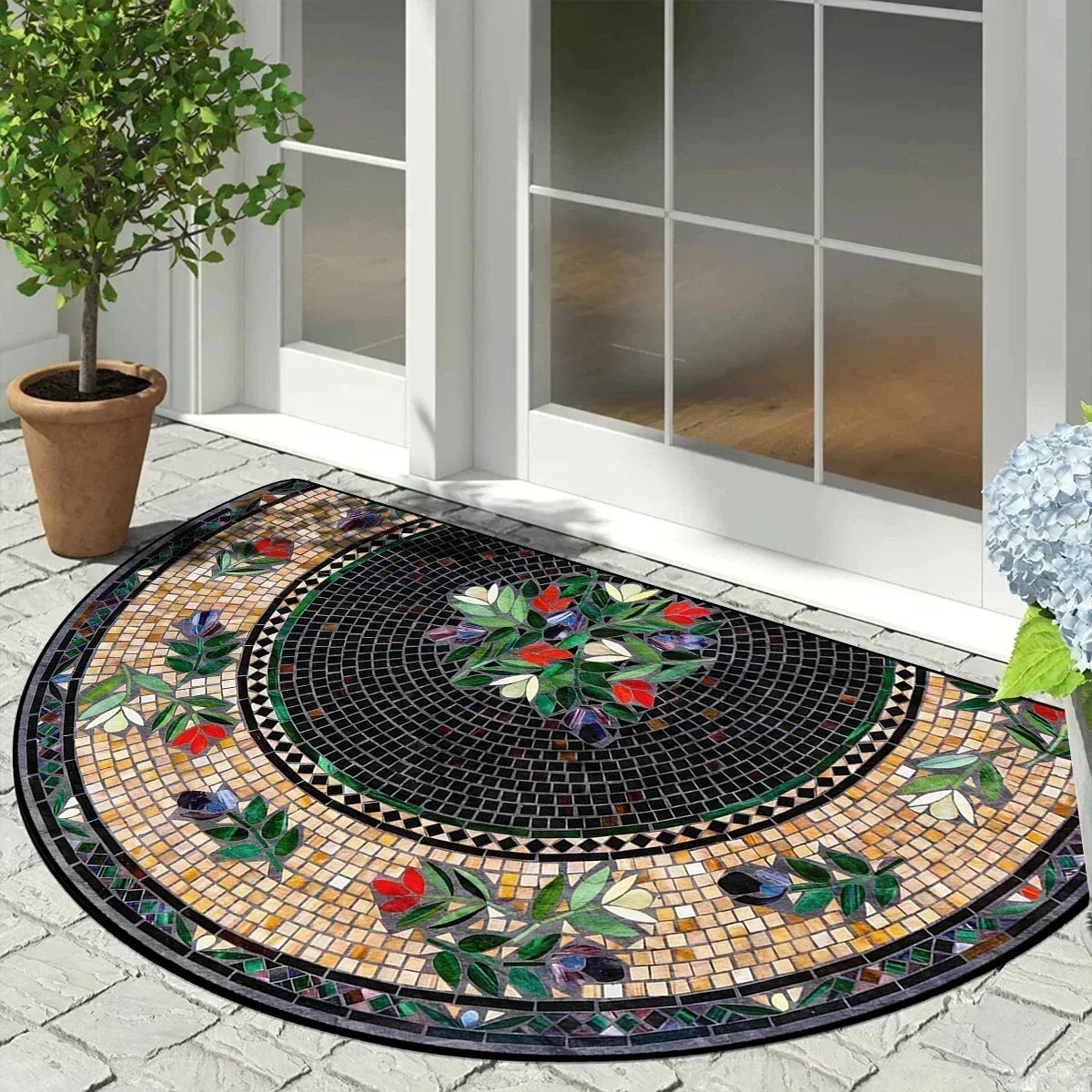 Halfronde Vintage Mozaïek Deurmat Antislip 60x90cm | Binnen & Buiten