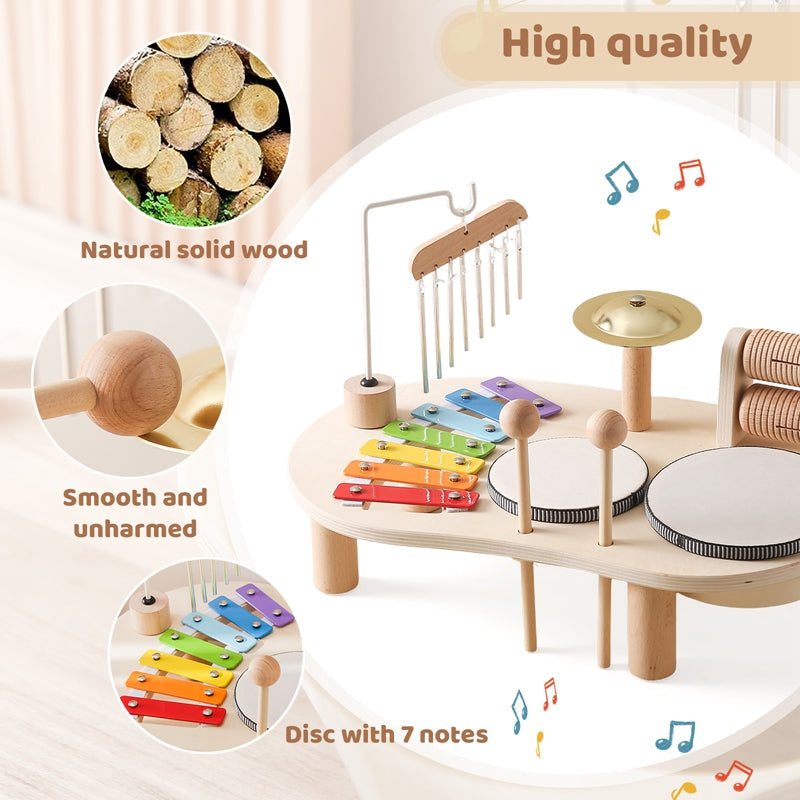 Houten Muziektafel voor Kinderen met Instrumenten en Speelfuncties