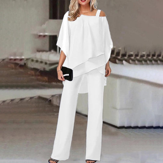 Elegante Dames Jumpsuit – Cold-Shoulder Overall met Lange Broekspijpen