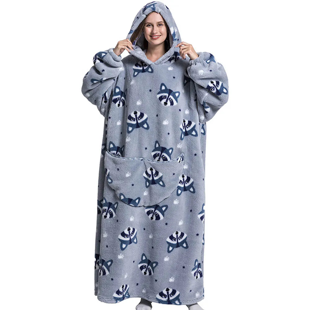 Sherpa Fleece Loungedeken met Mouwen en Capuchon 140cm - Oversized Draagbare Huisdeken
