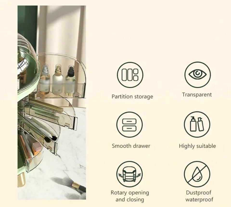 Luxe Transparante Make-up Organizer met Draaideuren en Lades