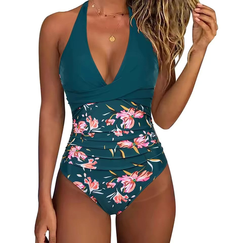 Zomerse Hoogglans Bikini Set met Hoge Taille en Push-up Top