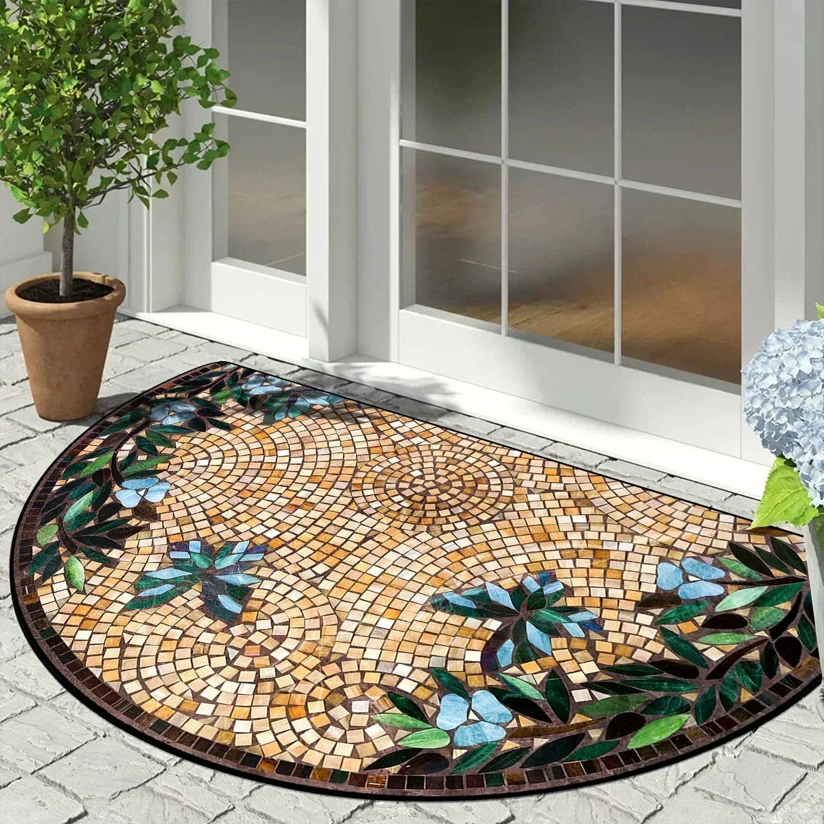 Halfronde Vintage Mozaïek Deurmat Antislip 60x90cm | Binnen & Buiten