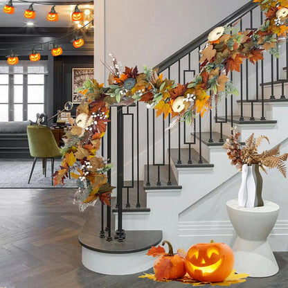 AutumnPumpkin Herfstkrans met Esdoornbladeren en Pompoenen – Voordeurdecoratie