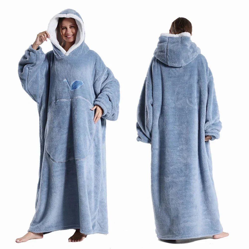 Oversized Sherpa Fleece Loungewear Hoodie - Dubbelzijdig Draagbare Deken met Capuchon