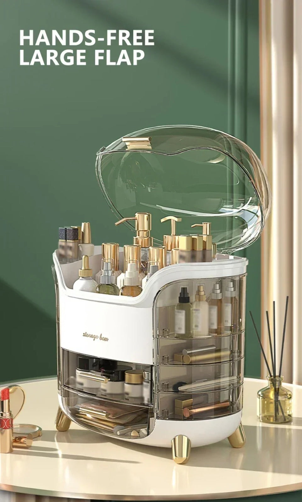 Luxe Transparante Make-up Organizer met Draaideuren en Lades