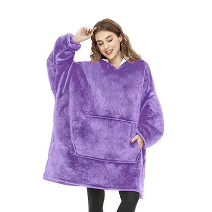Omkeerbare Fleece Loungewear Hoodie Deken met Kangoeroezak - Oversized Huisplunje