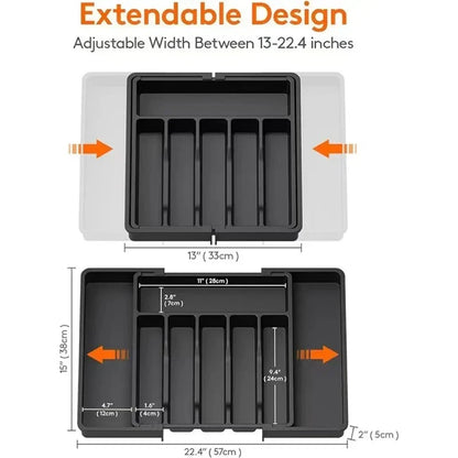 Uitschuifbare bestekorganizer met verstelbare vakken | 38×35 cm | PP-kunststof