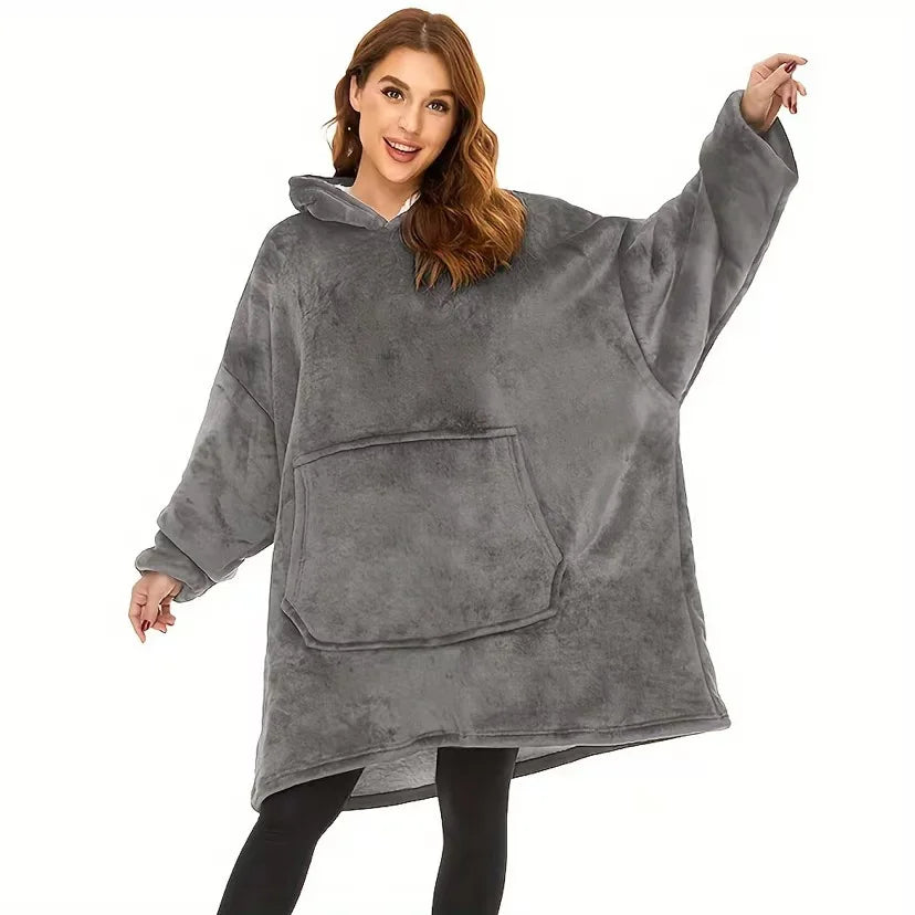 Omkeerbare Fleece Loungewear Hoodie Deken met Kangoeroezak - Oversized Huisplunje
