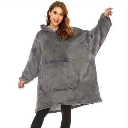 Omkeerbare Fleece Loungewear Hoodie Deken met Kangoeroezak - Oversized Huisplunje