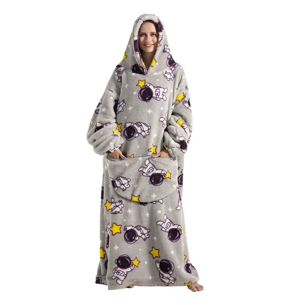 Sherpa Fleece Loungedeken met Mouwen en Capuchon 140cm - Oversized Draagbare Huisdeken