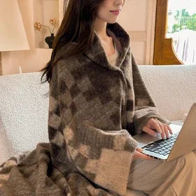 Omkeerbare Geruite Plaid met Kasjmierlook - Zachte Polyester Deken voor Bank, Bed en Reizen