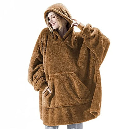 Oversized Fleece Loungedeken met Capuchon - Dubbelzijdig Zachte Huisdeken