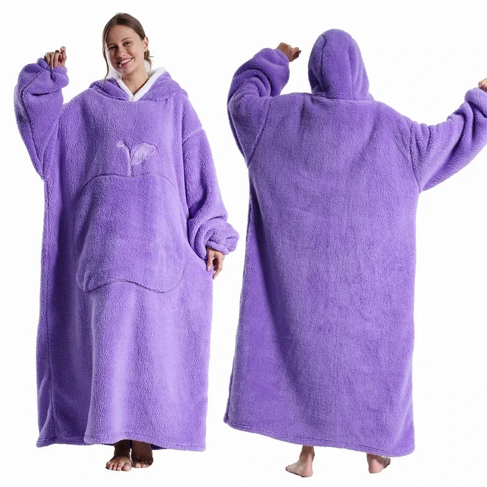 Oversized Sherpa Fleece Loungewear Hoodie - Dubbelzijdig Draagbare Deken met Capuchon
