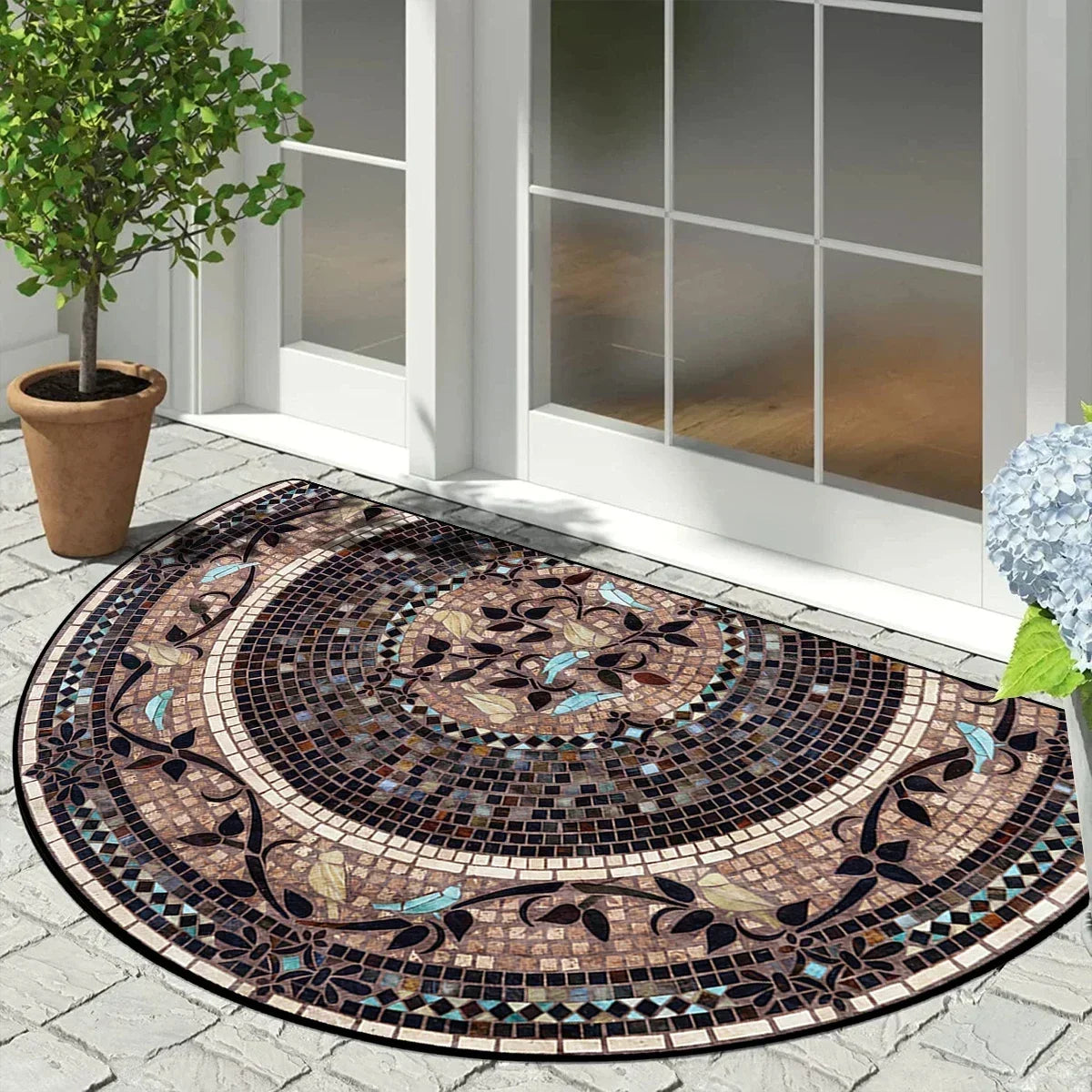 Halfronde Vintage Mozaïek Deurmat Antislip 60x90cm | Binnen & Buiten
